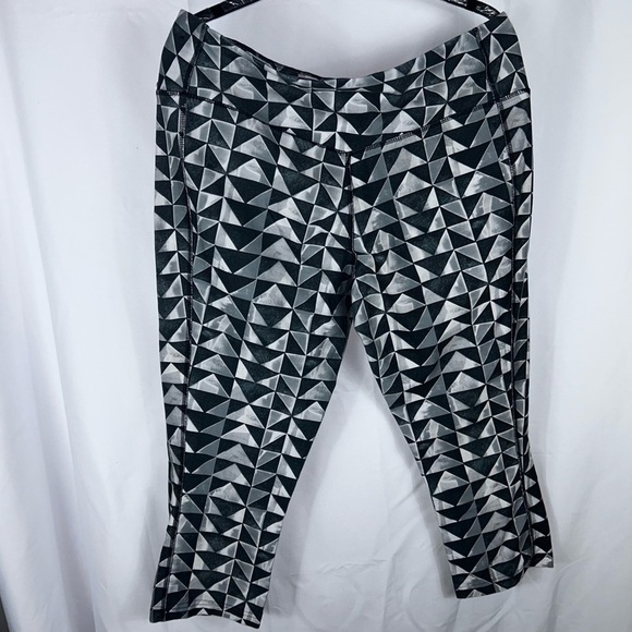 Nike Dri-Fit Leggings Cropped Geometric Print High Rise Thick Workout Pants - Picture 4 of 9